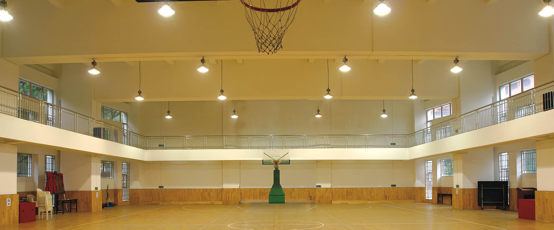 high bay lighting installation in gym