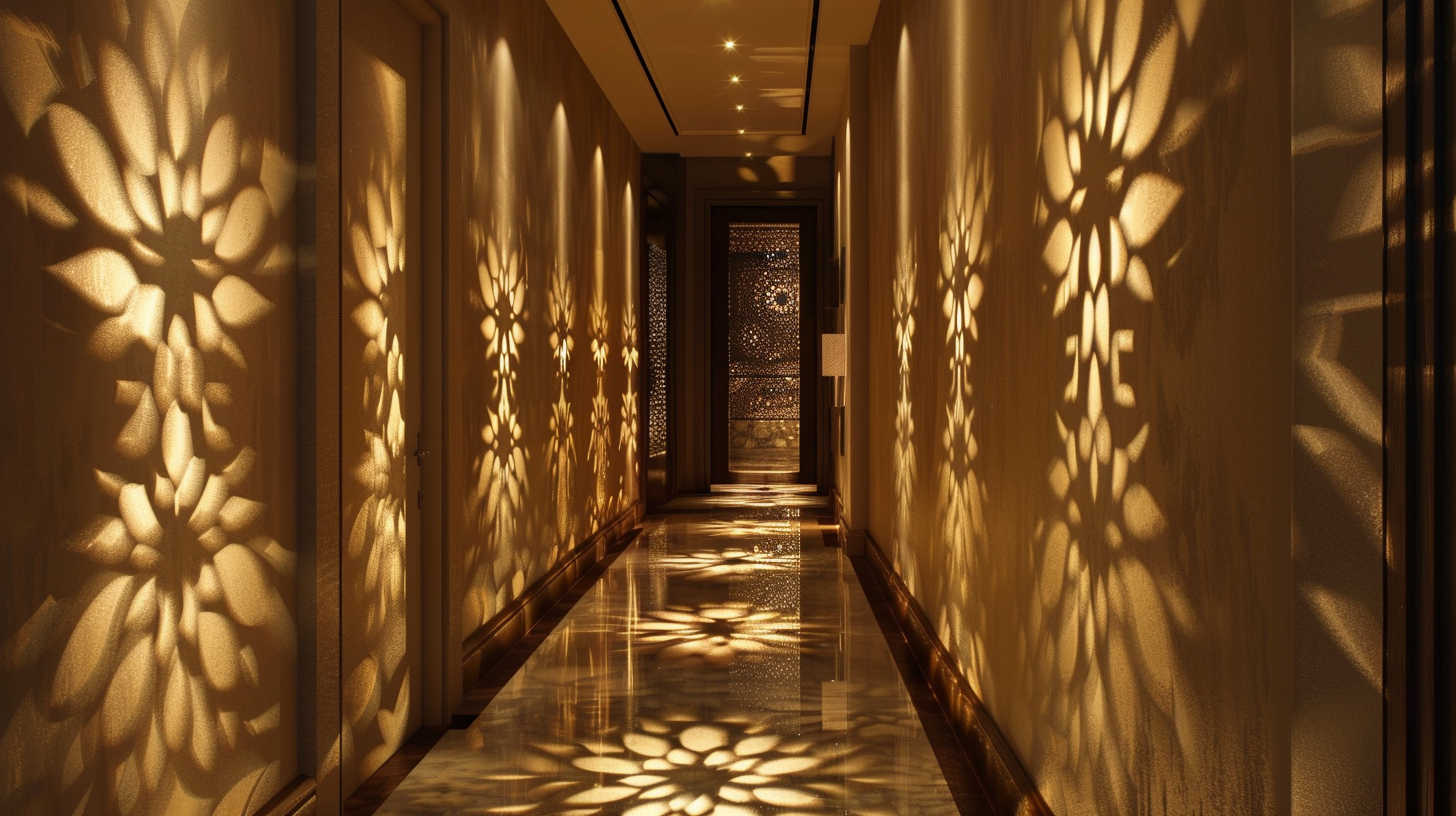 A_stylish_hallway_illuminated_by_bespoke_wall_light