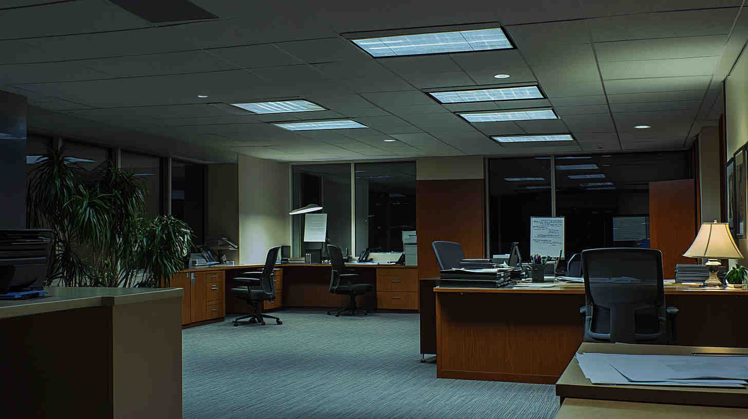 An_office_space_lit_by_multiple_LED_lights