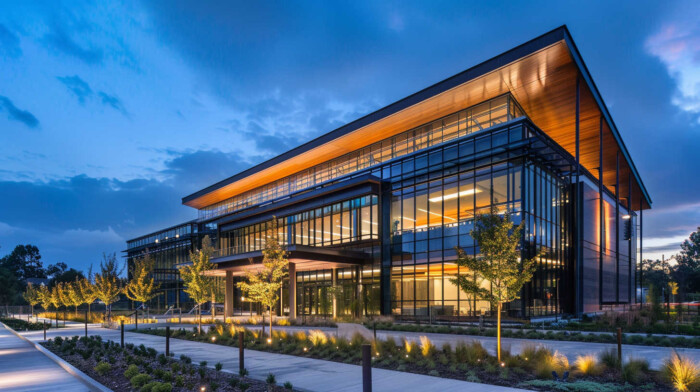 A_contemporary_building_facade_accentuated_by_led_floodlights