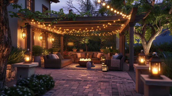 elegant outdoor patio with customized LED lighting